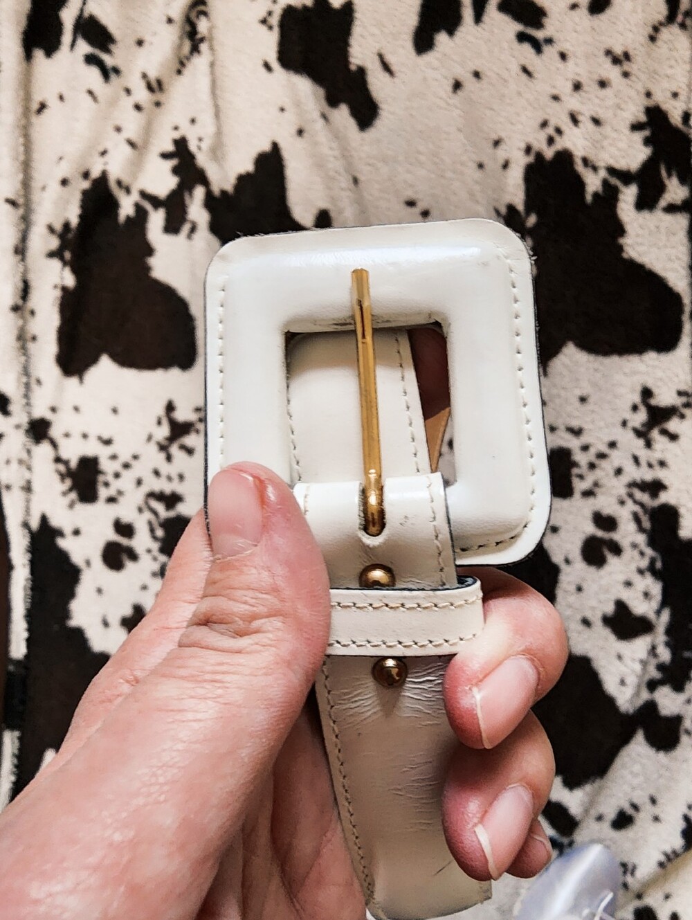 "SAKS FIFTH AVE" WOMEN'S 80'S/90'S SQUARE BUCKLE BELT - WHITE